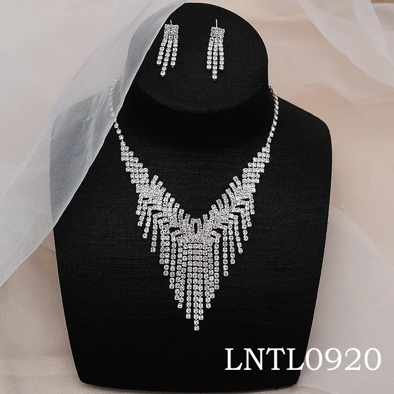Full Diamond Rhinestone Necklace Earrings Set for Women - Image 5