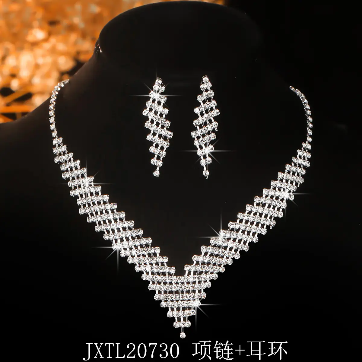 Full Diamond Rhinestone Necklace Earrings Set for Women - Image 6