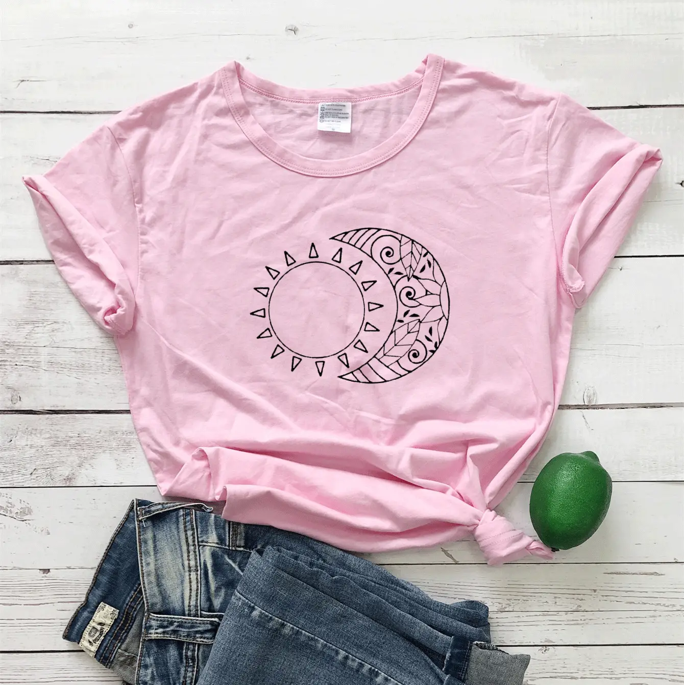 Pink Moon Moon Design Short Sleeve T-Shirt - Image 6