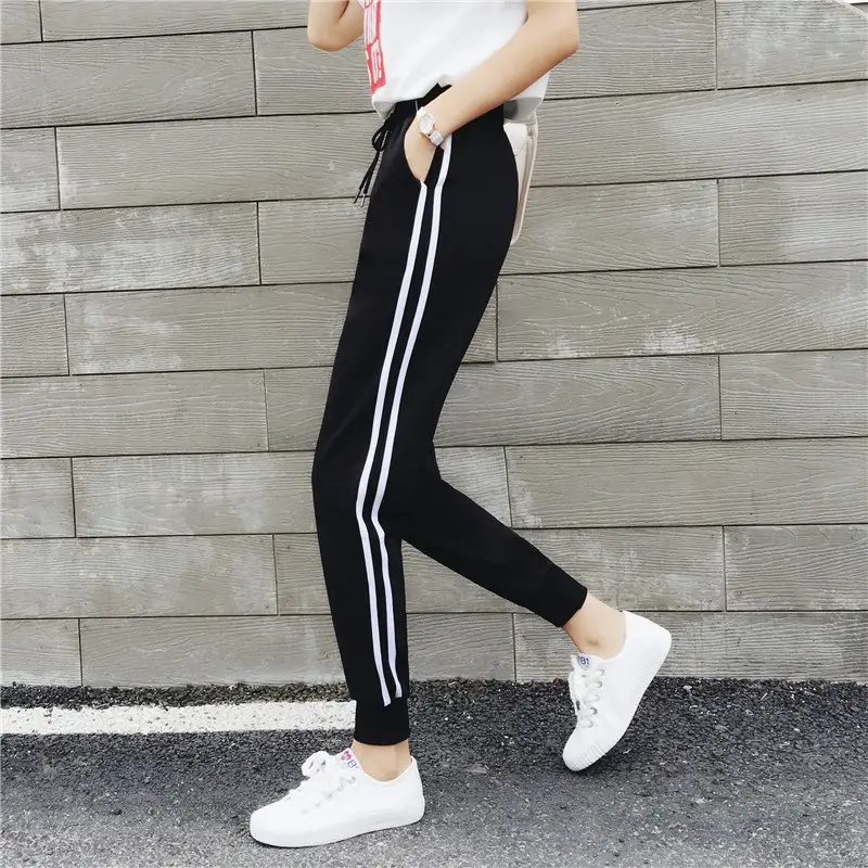 Women's Black Foot-binding Sports Pants with 3-Stripes - Image 3