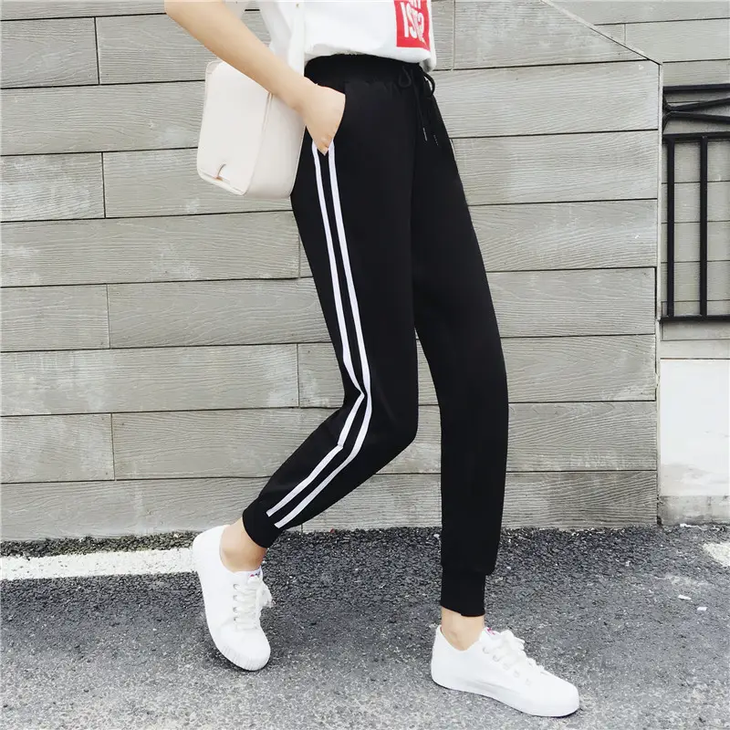 Women's Black Foot-binding Sports Pants with 3-Stripes - Image 4