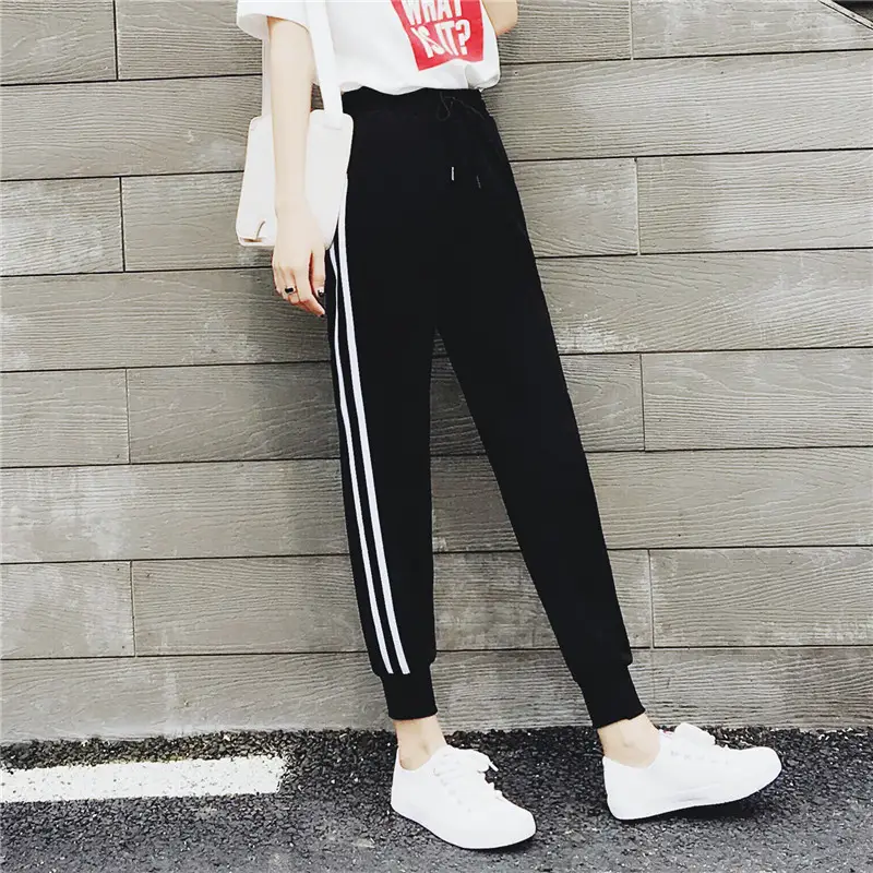 Women's Black Foot-binding Sports Pants with 3-Stripes - Image 5