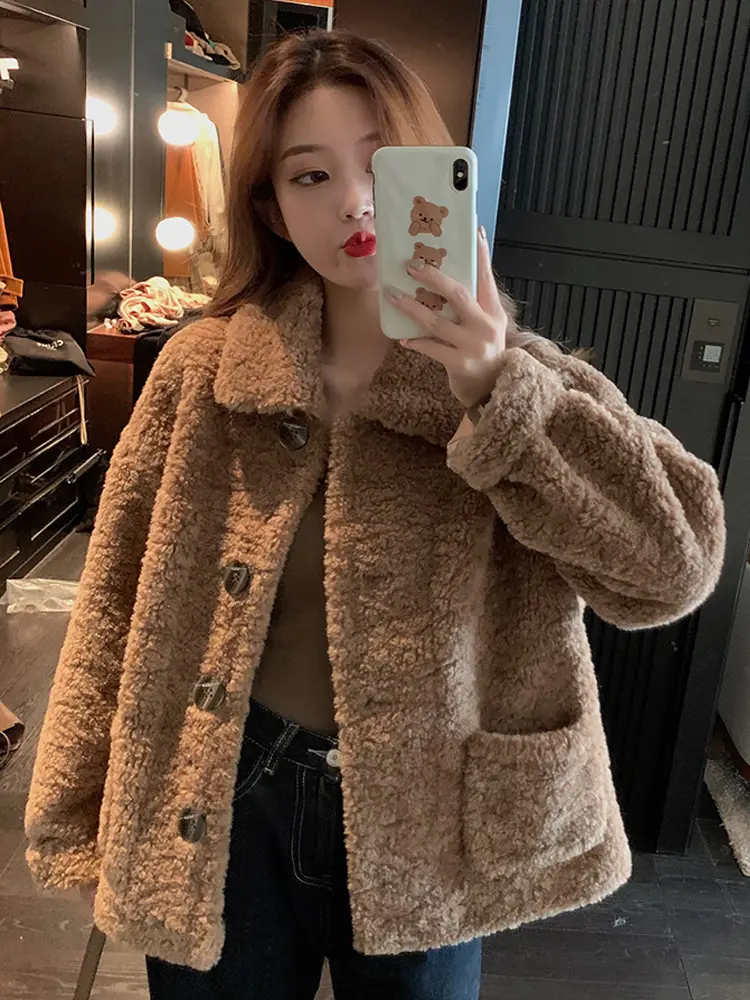 Lamb Wool Coat Women Loose Long Sleeve Winter Coat - Image 5