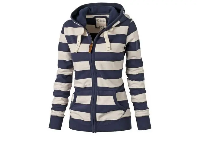 Women's Blue Striped Hooded Jacket Large Winter Wear — feature 4