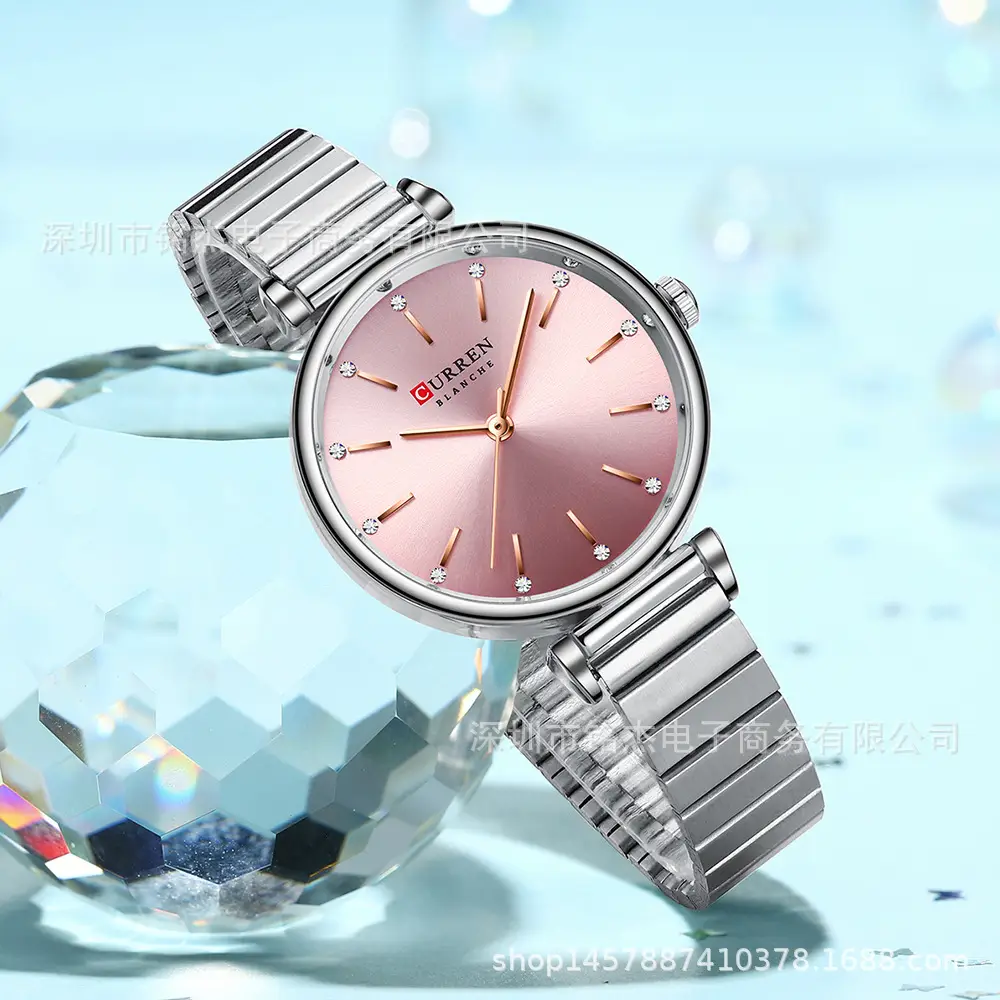 CURREN Women's Pink Rose Quartz Watch with Stainless Steel Strap - Image 9