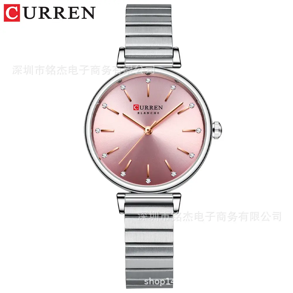CURREN Women's Pink Rose Quartz Watch with Stainless Steel Strap - Image 3