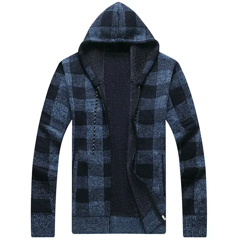 Men's Plaid Stuffed Hooded Winter Jacket Gray Black - Image 10