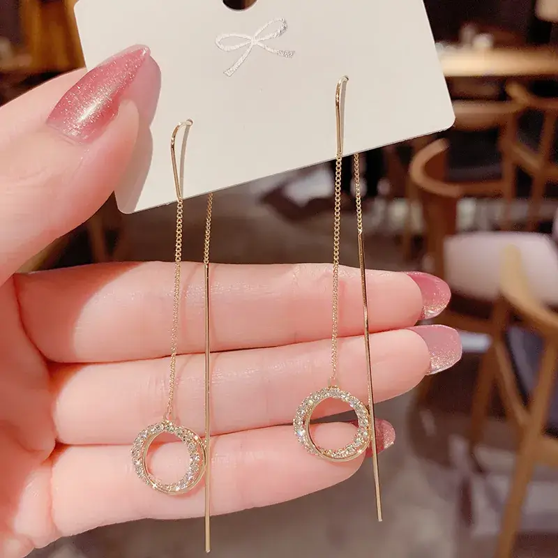 Gold Zircon Tassel Earrings for Women