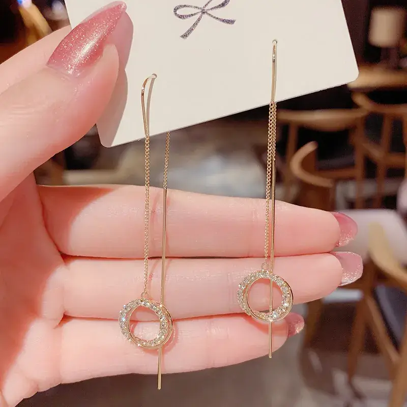 Gold Zircon Tassel Earrings for Women