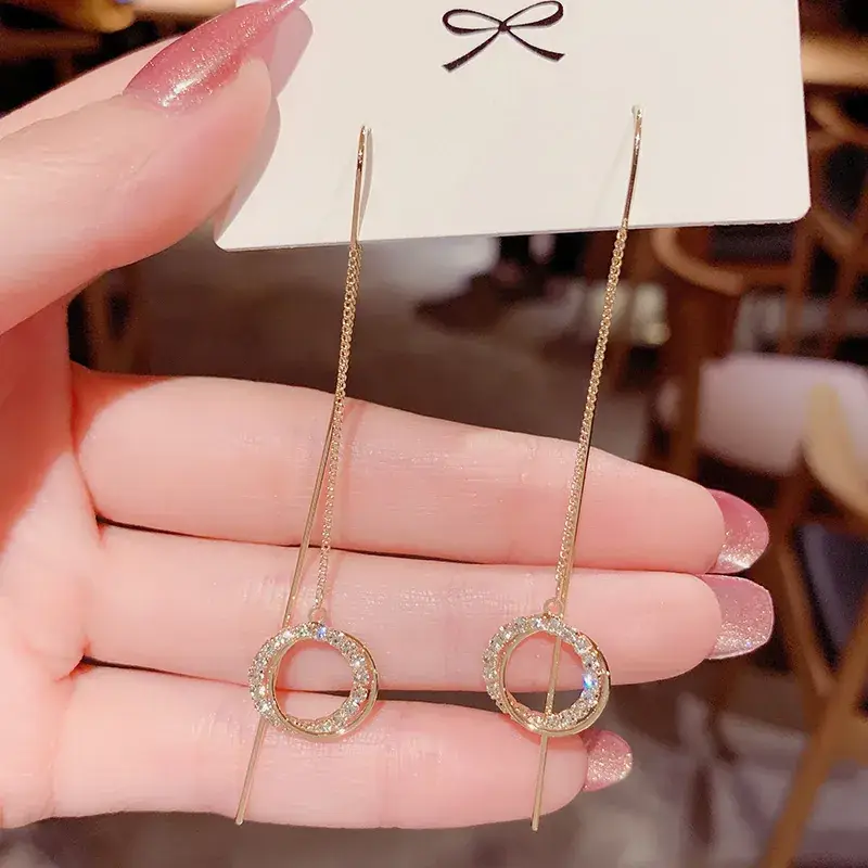 Gold Zircon Tassel Earrings for Women