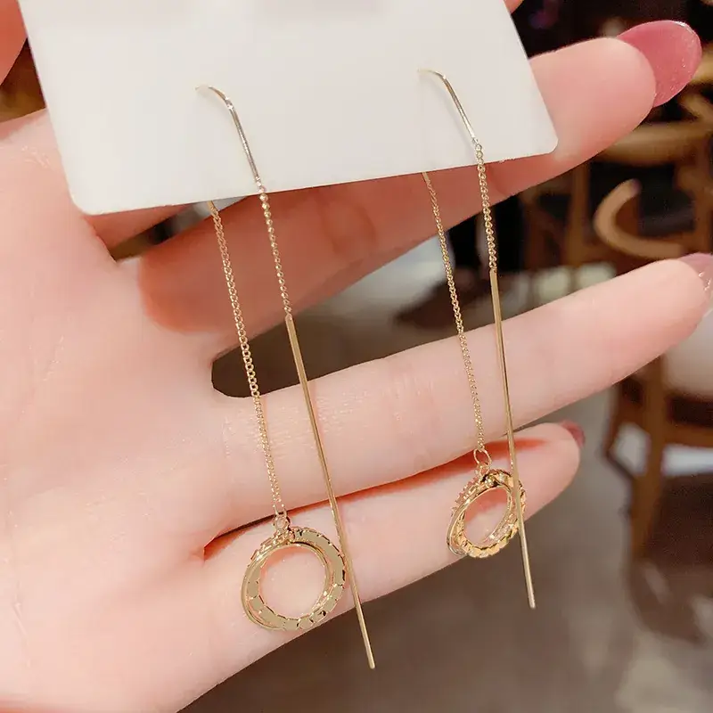 Gold Zircon Tassel Earrings for Women