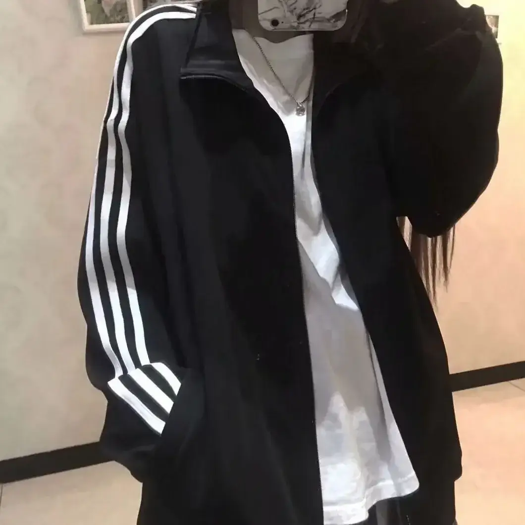 Women Black Harajuku Style Sweatshirt Coat Long Sleeve