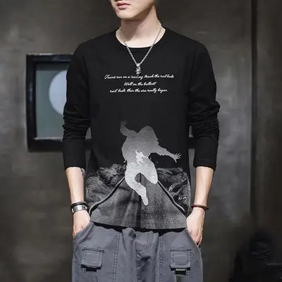 Men Grey Printed Long Sleeve T-Shirt Large - Image 11
