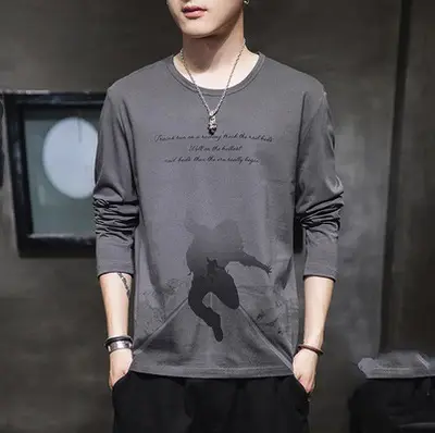 Men Grey Printed Long Sleeve T-Shirt Large - Image 12