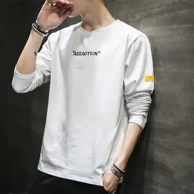 Men Grey Printed Long Sleeve T-Shirt Large - Image 3