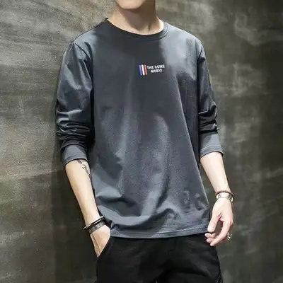 Men Grey Printed Long Sleeve T-Shirt Large - Image 4