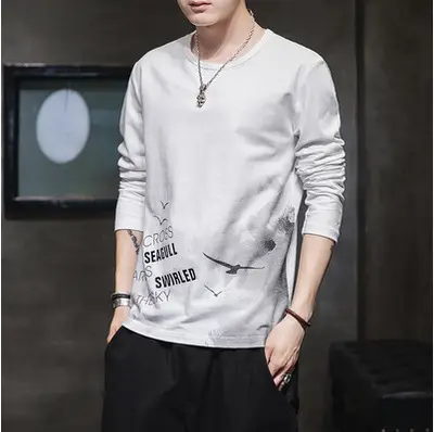 Men Grey Printed Long Sleeve T-Shirt Large - Image 7