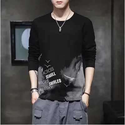 Men Grey Printed Long Sleeve T-Shirt Large - Image 8