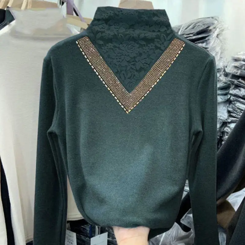 Women's Fleece Lined V-Neck Shirt Brown - Image 2