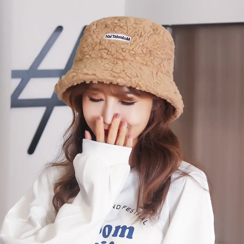 Women Wool Letter Embroidered Fisherman Hat Yellow Small Brim - Image 6