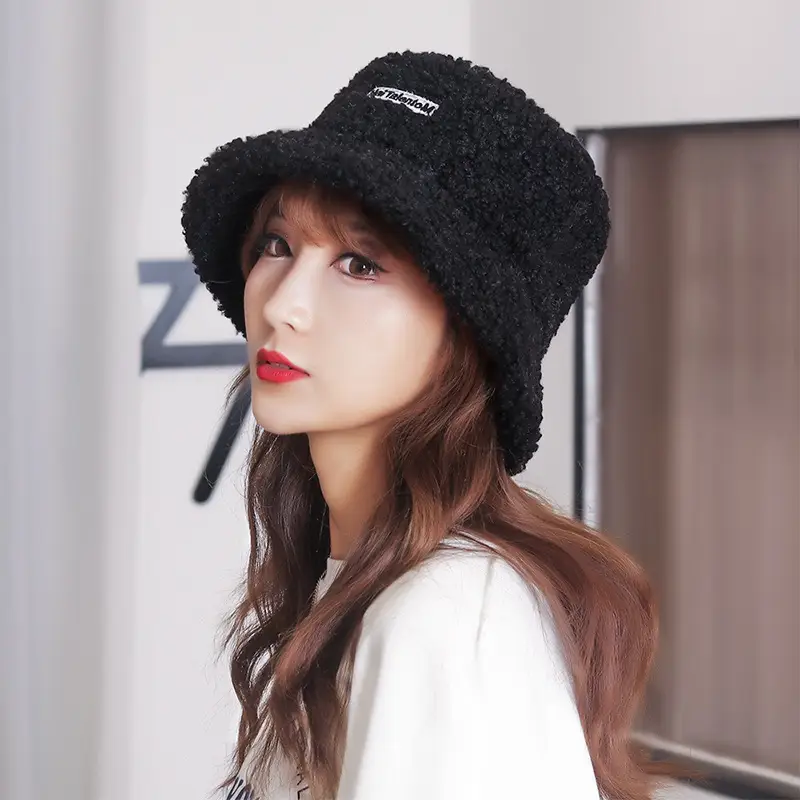 Women Wool Letter Embroidered Fisherman Hat Yellow Small Brim - Image 9