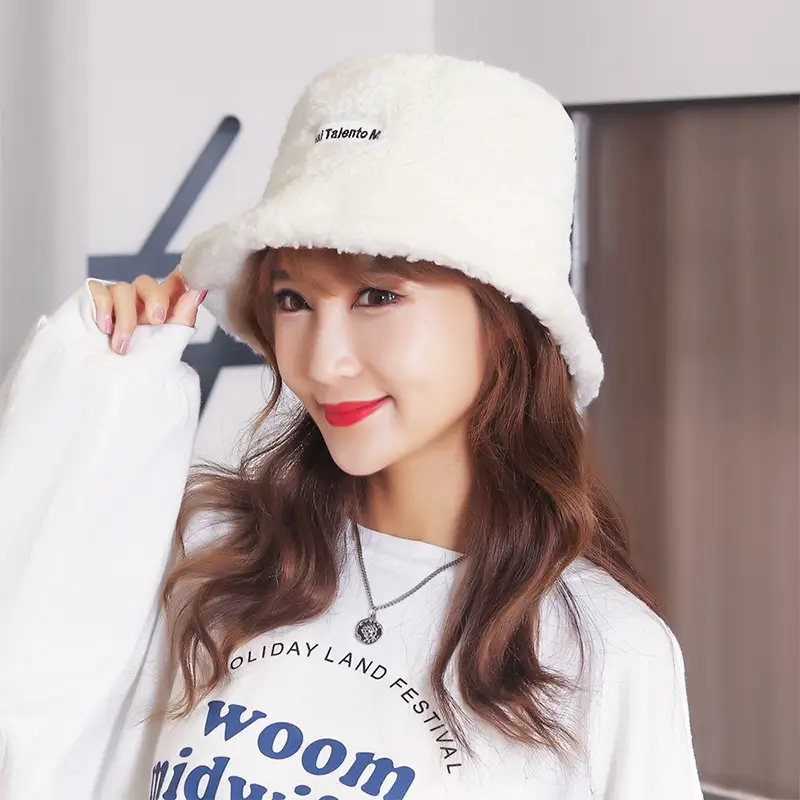 Women Wool Letter Embroidered Fisherman Hat Yellow Small Brim - Image 10