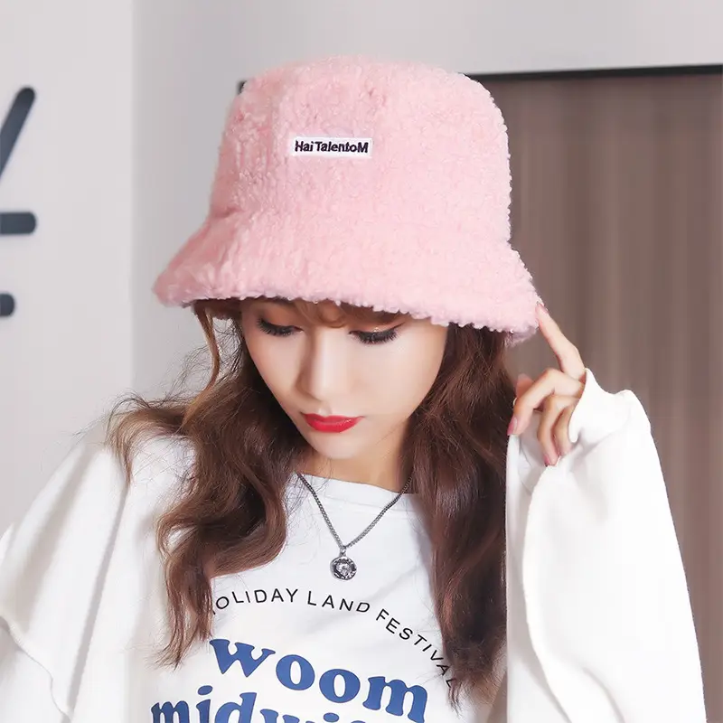Women Wool Letter Embroidered Fisherman Hat Yellow Small Brim - Image 3