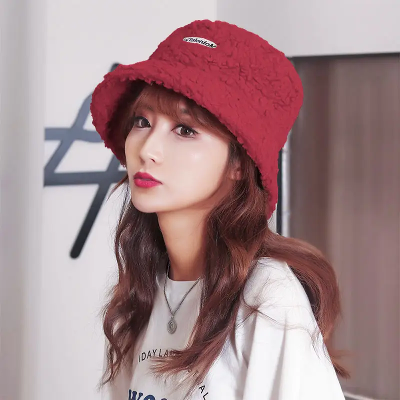 Women Wool Letter Embroidered Fisherman Hat Yellow Small Brim - Image 4
