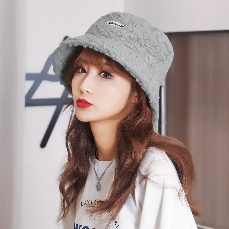Women Wool Letter Embroidered Fisherman Hat Yellow Small Brim - Image 5