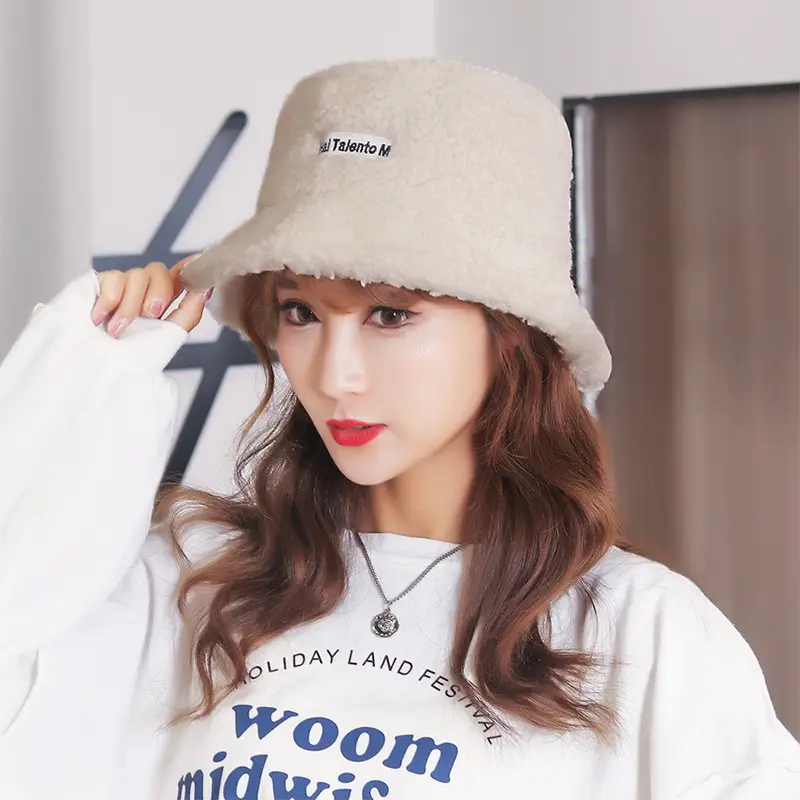 Women Wool Letter Embroidered Fisherman Hat Yellow Small Brim - Image 7