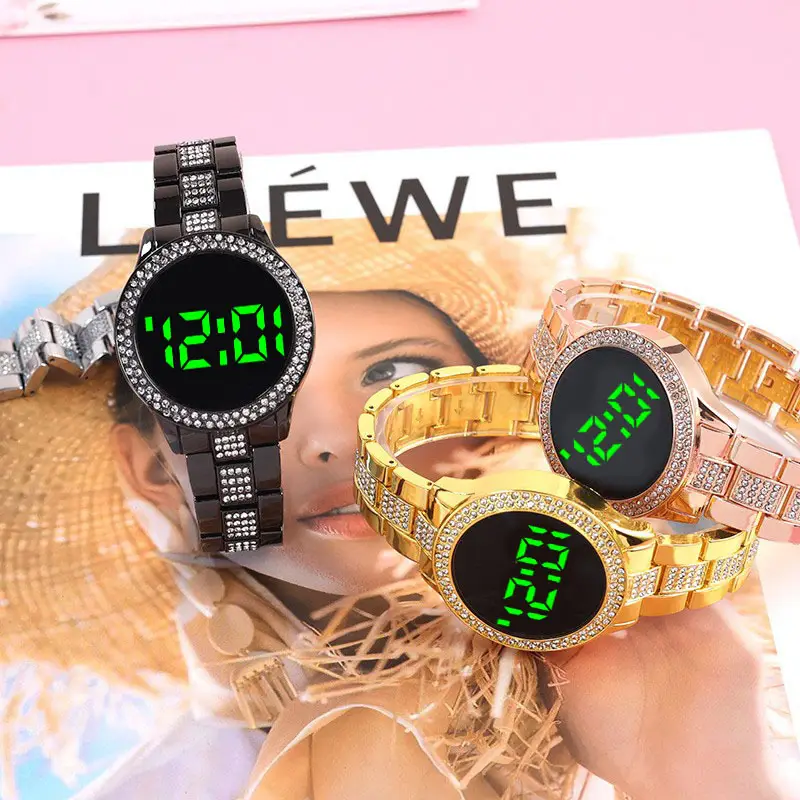 Golden Digital Women's Watch with Crystal Band - Image 10
