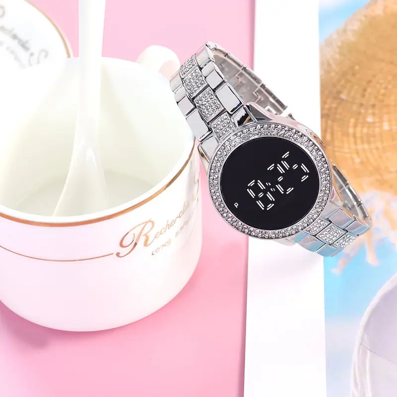 Golden Digital Women's Watch with Crystal Band - Image 2