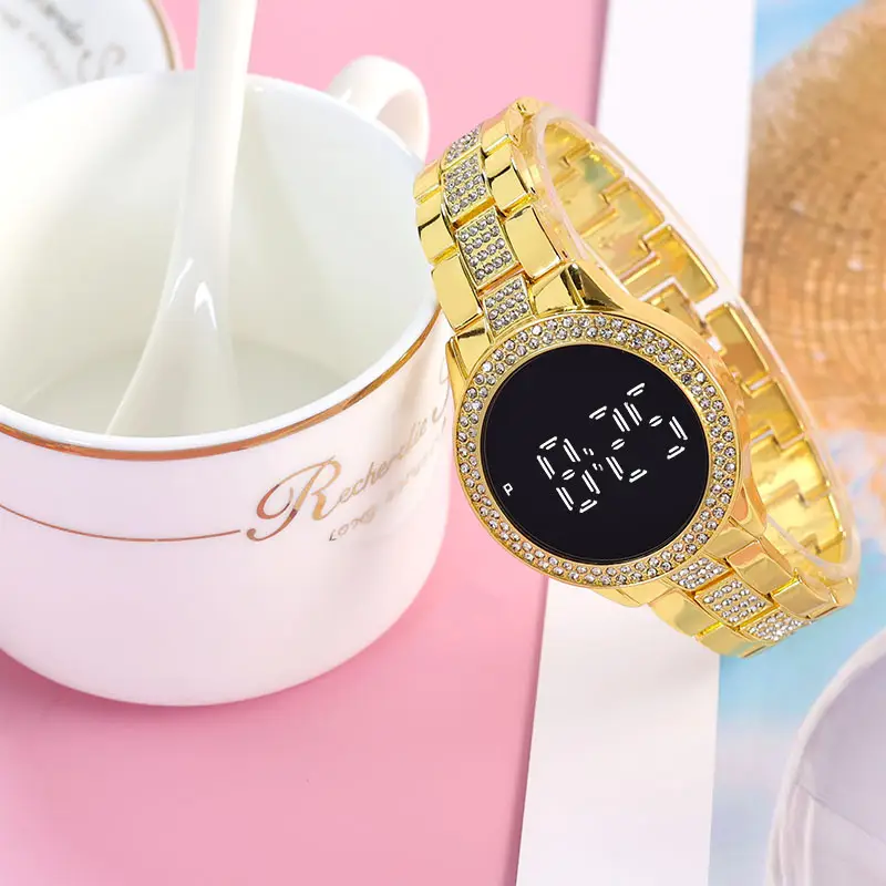 Golden Digital Women's Watch with Crystal Band - Image 3