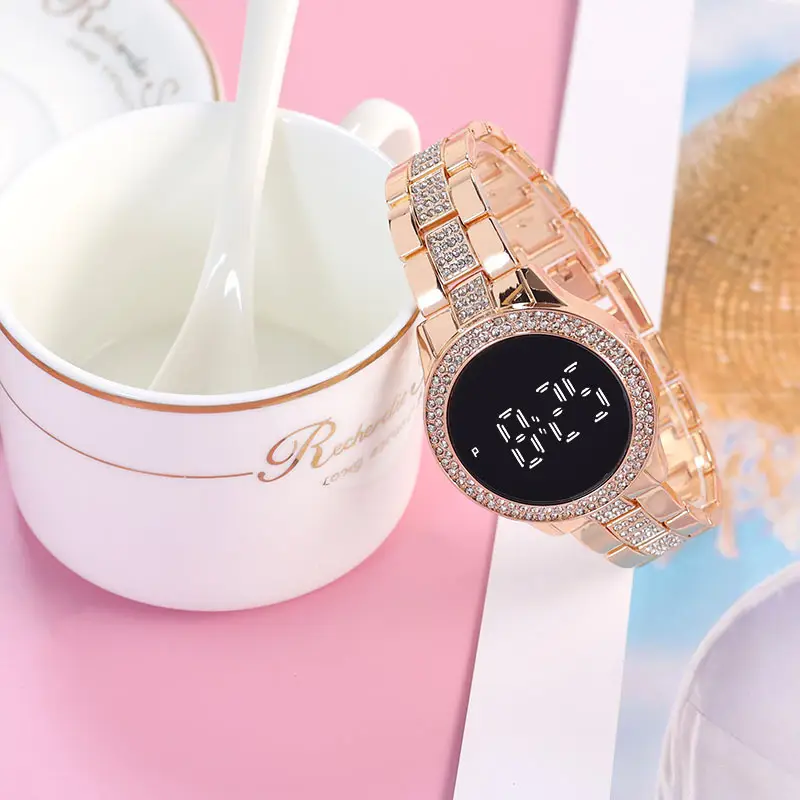 Golden Digital Women's Watch with Crystal Band - Image 4