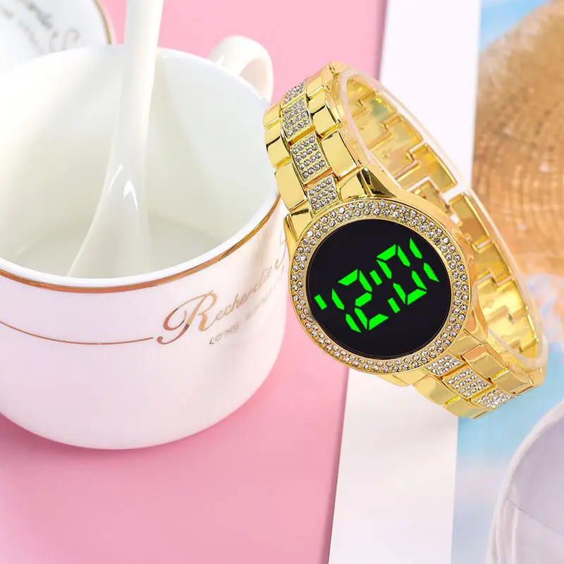 Golden Digital Women's Watch with Crystal Band - Image 7