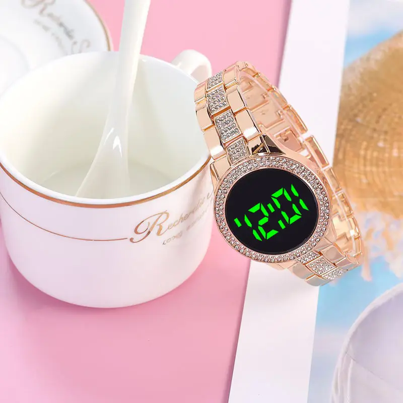 Golden Digital Women's Watch with Crystal Band - Image 8