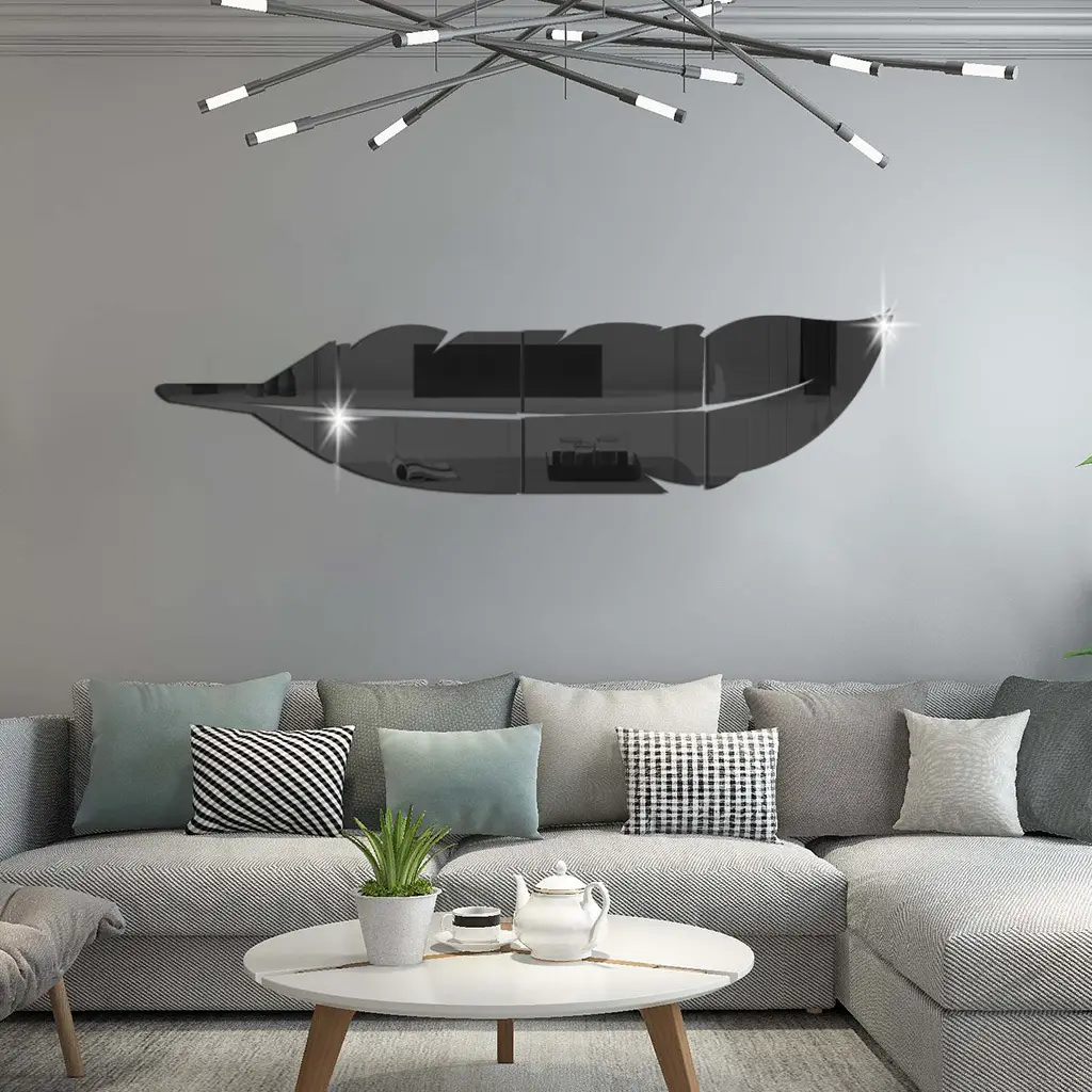 3D Feather Wall Stickers 73cm High Acrylic Mirror - Image 3