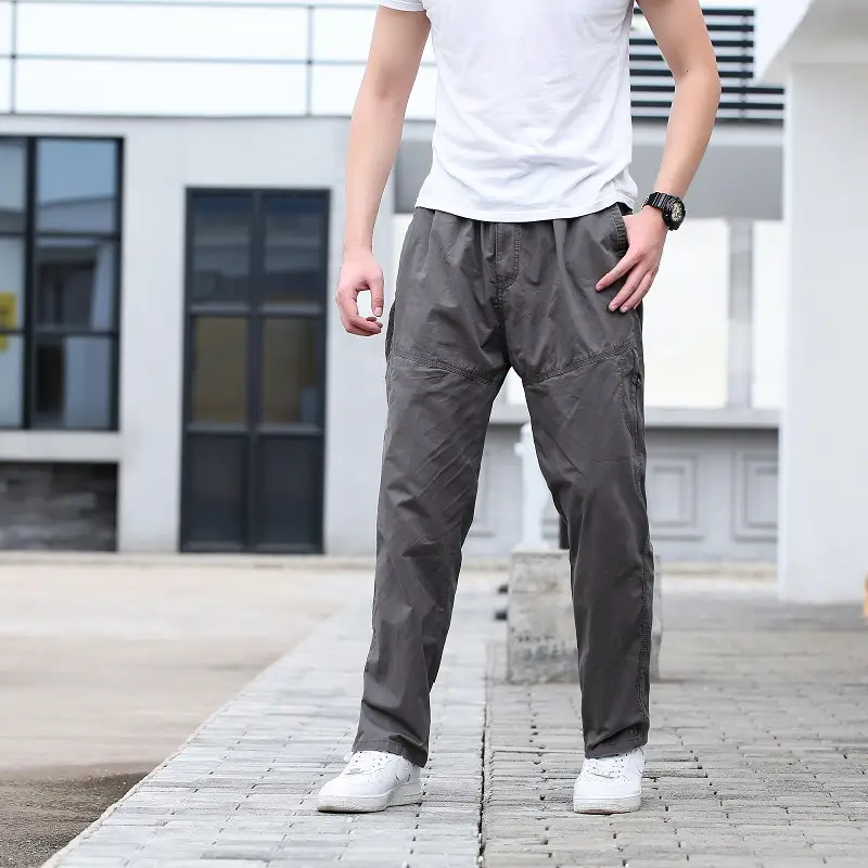 Men's Plus Size Cotton Casual Pants Multi-Pocket Brown - Image 6