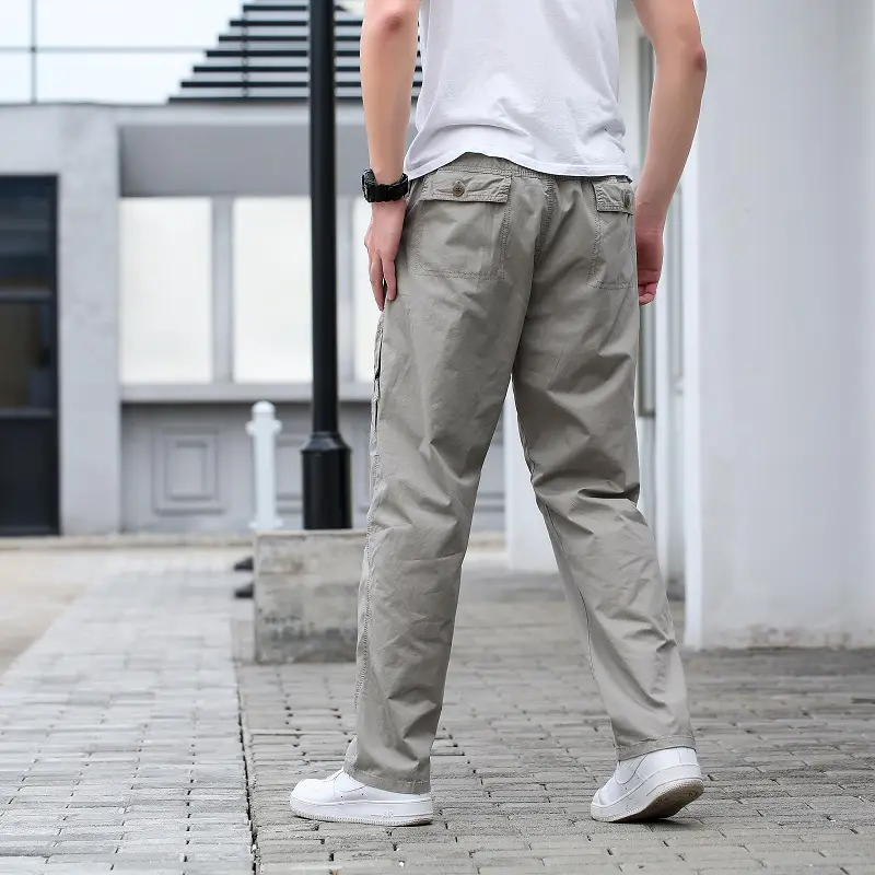 Men's Plus Size Cotton Casual Pants Multi-Pocket Brown - Image 7