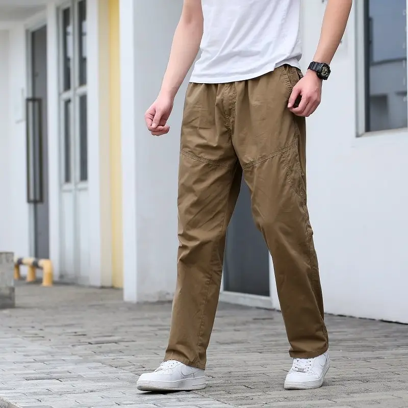 Men's Plus Size Cotton Casual Pants Multi-Pocket Brown - Image 3