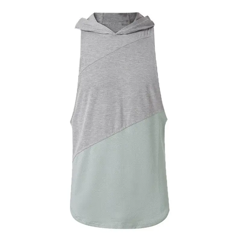 Men's Grey & Mint Cotton Hooded Vest