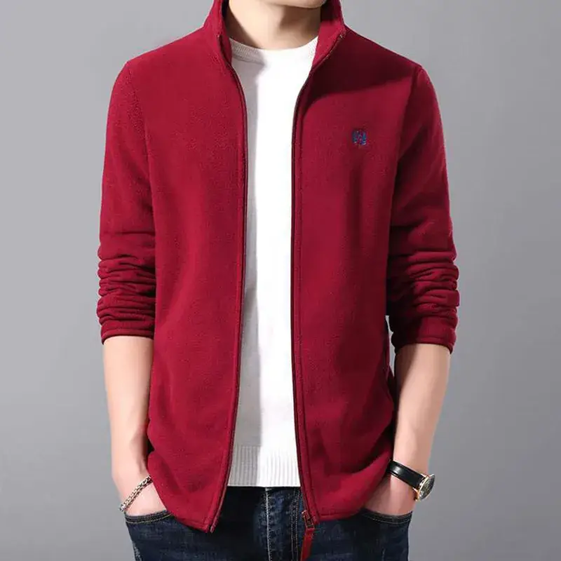 Men's Black Fleece Zipper Jacket with White Trim - Image 8