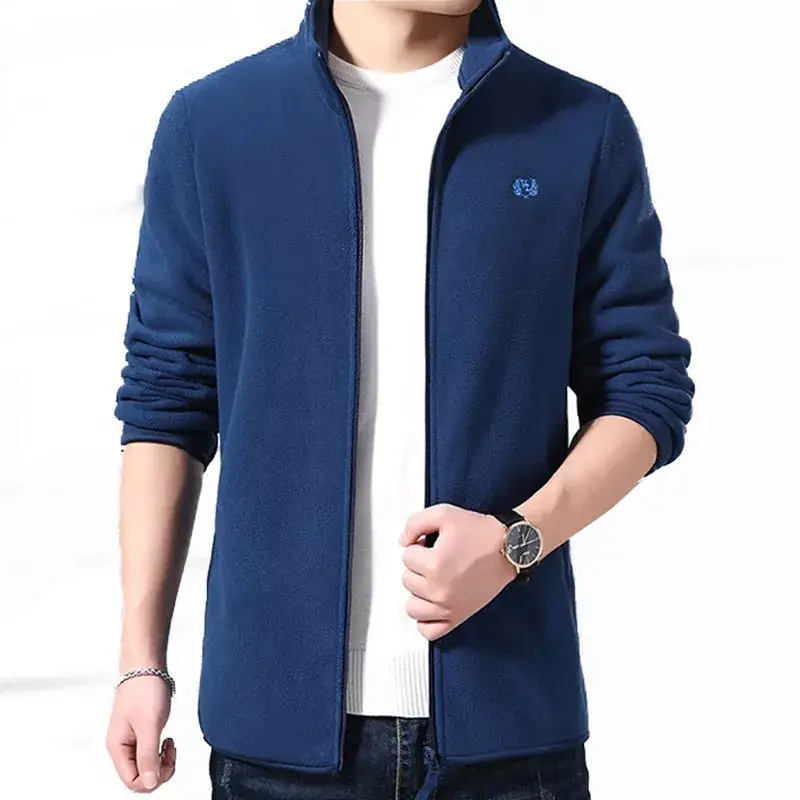 Men's Black Fleece Zipper Jacket with White Trim - Image 9