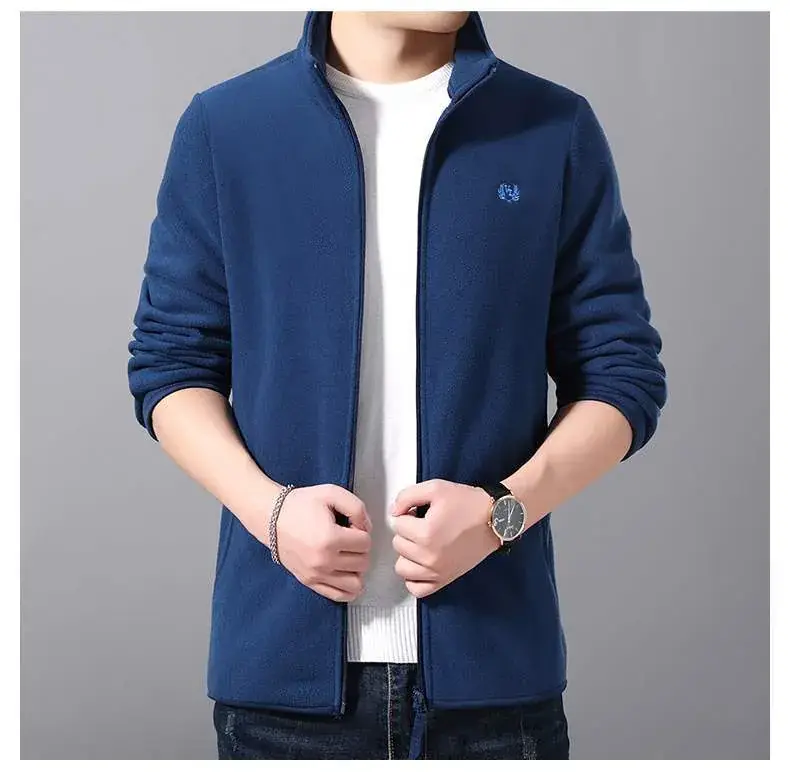 Men's Black Fleece Zipper Jacket with White Trim - Image 4