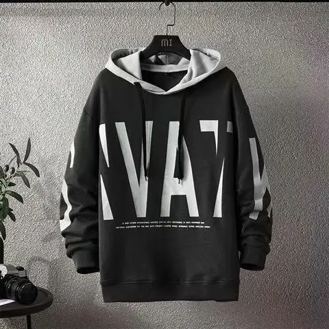 Men's White Graphic Hoodie with Brown Hooded Neck