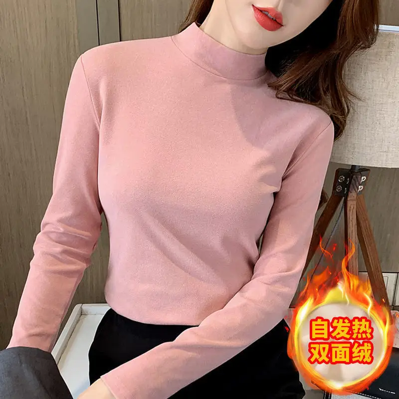 Women's Pink Fleece Lined Half Collar Top Long Sleeve - Image 7