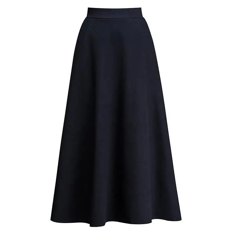 2024 Woolen Skirt Women Black A-Line Mid Length