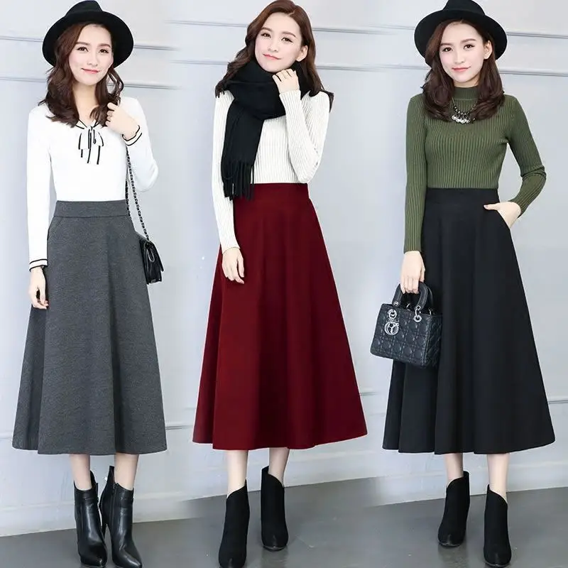 2024 Woolen Skirt Women Black A-Line Mid Length — feature 2