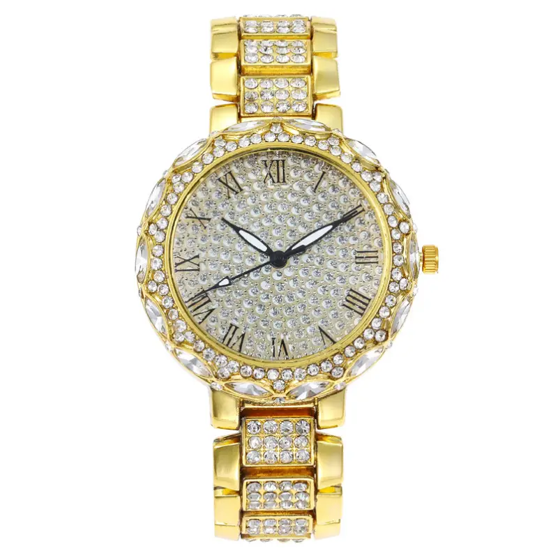 Gold Diamond-Encrusted Women's Watch with Roman Numeral - Image 5