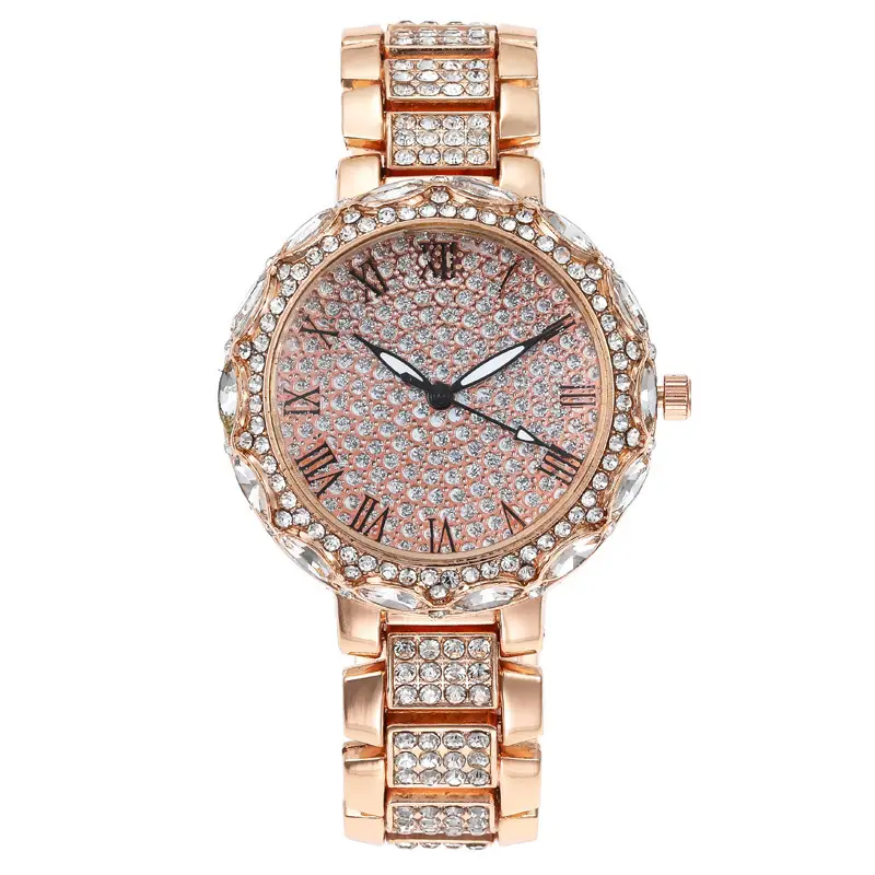Gold Diamond-Encrusted Women's Watch with Roman Numeral - Image 2